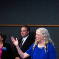 Dr. Fleischmann gives out her teacup award